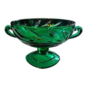 Vintage Green Glass Compote Dish